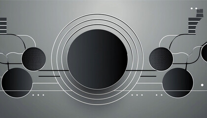 Black circle abstract, black grey contrast shapes, business presentation.