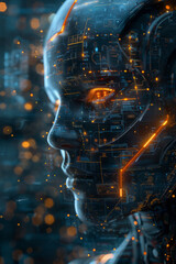 Leinwandbilder - A digital illustration of an artificial intelligence learning to recognize patterns, with mathematical equations floating around the AI as it processes information,
