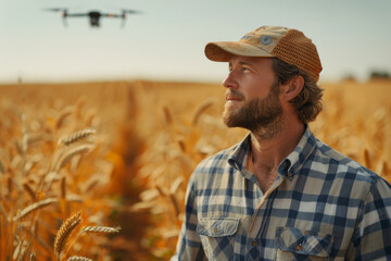Aufkleber - An agricultural engineer using drone technology to assess crop health, where flight paths are calculated using mathematical algorithms,