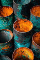 Aufkleber - an abstract design of several cylinders, cut and rearranged to form a surreal sculpture,