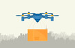 Remote air drone with a box in flat style vector