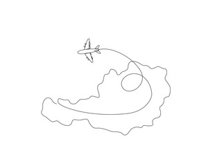 Wall Mural - Continuous one line drawing of Austria map with airplane. Austria map combined with airplane simple outline vector illustration. Editable stroke.