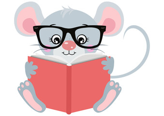 Canvas Print - Cute mouse sitting reading a book