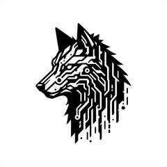 wolf silhouette in animal cyberpunk, modern futuristic illustration