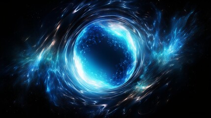 a black hole with white and blue flames in space