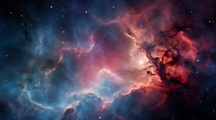 Wall Mural - A nebula in outer space with blue and red hues