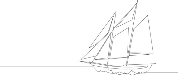 Wall Mural - Single line drawing of sail boat or yacht. Abstract sailing vessel silhouette drawn by one continuous line.