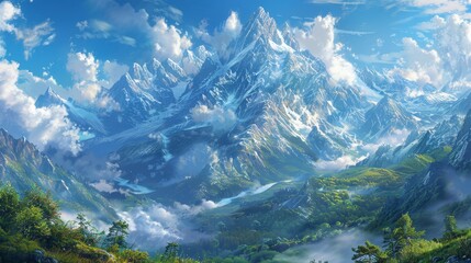 Wall Mural - A mountain range with snow on the peaks and a clear blue sky