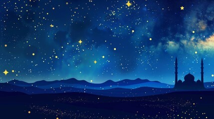 Wall Mural - Enchanting Starry Night Sky Over Eastern Landscape