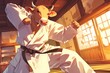 a karate cow, anime style illustration