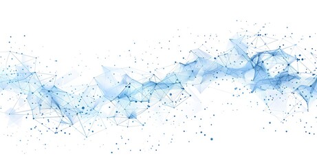 Abstract blue connection dots and lines on a white background, depicting a technological network concept in the style of a vector illustration with a polygonal mesh line for a digital banner design or