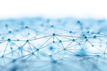 Poster - Abstract blue connection dots and lines on a white background, depicting a technological network concept in the style of a vector illustration with a polygonal mesh line for a digital banner design or