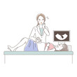 Illustration of a pregnant woman undergoing an ultrasound examination.
