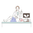 Illustration of a pregnant woman undergoing an ultrasound examination.
