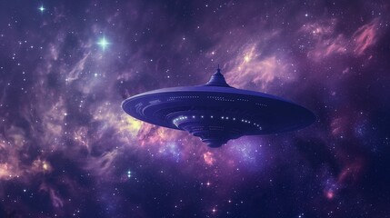 Wall Mural - Futuristic spaceship traveling through a star-filled galaxy. Space exploration and science fiction concept.