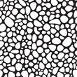 Seamless pattern of black pebbles arranged in a random organic pattern on a white background