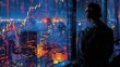 © Sodapeaw - A man looking out the window at the city while contemplating his next move in the stock market.
