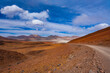 Road to Salar de Aguas Calientes (Spanish for Hot Waters Salt Lake) and lagoon in the Altiplano over 4000 meters over the sea level, Atacama desert, Antofagasta Region, Chile