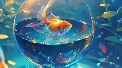  vibrant goldfish swimming in a traditional Chinese bowl, its presence adding a touch of tranquility to the scene. 