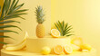 lemon product stand fruit platform yellow orange cosmetics scene Pineapple Podium for Sale, Art, Summer Juice Food Presentation Podium Beauty of natural wood drinks