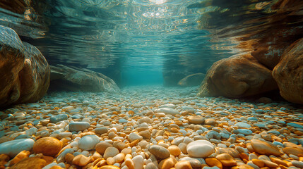 Clear underwater stream with pebbles