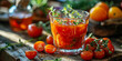 Tomato juice with herbs. AI generative.