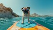 Adventurous Pug in Sunglasses Mastering the Waves on a Surfboard