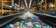 Moving conveyor belt for waste recycling. Plastic recycling. Generative AI