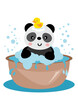 Cute little panda taking a bath
