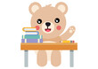 Cute teddy bear student sitting at a table
