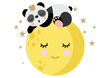 Little panda sleeping on top of cute moon