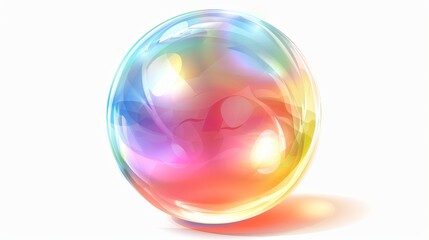 Poster - Sphere of rainbow colors with reflections and highlights on white background, realistic transparent air bubble illustration