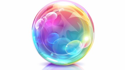 Poster - The illusion of a soap bubble. Rainbow colored transparent air sphere with reflections. Modern illustration.