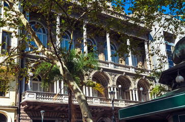 Uruguay, Montevideo streets and architecture in historic city center famous tourist attraction.