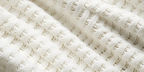 Wall Mural - Woolen Wonder: Close-Up Shot Reveals Intricate Texture of Beige Knitted Fabric Background