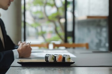 Japanese concrete restaurant, sushi working meal