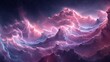 Create an artistic representation of aurora cosmic, with surreal waves of purple and pink undulating over a craggy planetary terrain.
