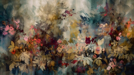 Wall Mural - digital textile print pattern plants and flowers abstract graphic poster background