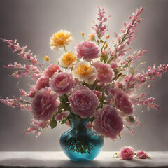 Wall Mural - bouquet of pink roses in vase
