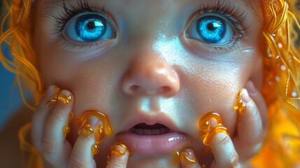 Poster - Illustrate a newborn babys first taste of solid food, their expression a mix of curiosity and delight.