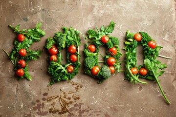 Wall Mural - Fresh Broccoli, Tomatoes, and Radishes on Dark Textured Surface