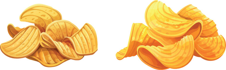 Poster - Cartoon potato chips. Salty crunchy ripple corrugated fastfood snacks