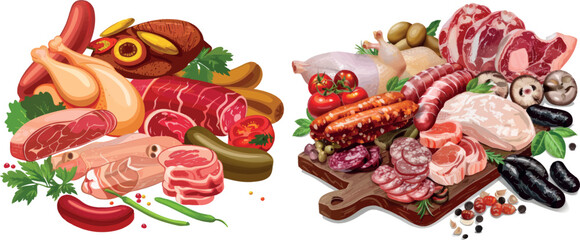 Aufkleber - Meat, chicken and sausages, salami