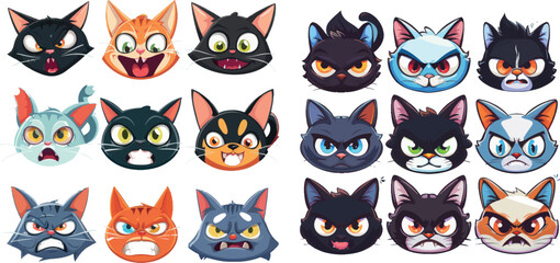 Aufkleber - Angry cats smiles. Cartoon emoticons of home animal with big eyes,