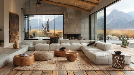 Poster - Incorporate natural materials into your modern living room decor, such as wood accents, stone finishes, and leather upholstery.