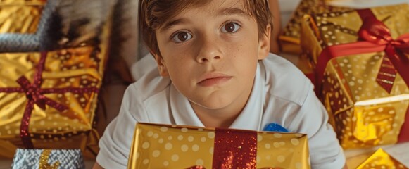 Sticker - Focus on the expressions of delight and surprise as children unwrap their favorite presents from under the Christmas