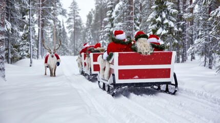 Wall Mural - santa claus and reindeer on sleigh in the snow - santa claus stock videos royalty-free footage