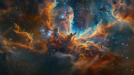 Wall Mural - visualize a nebula depicted as a blooming flower in the cosmic garden, with petals of gas clouds spr