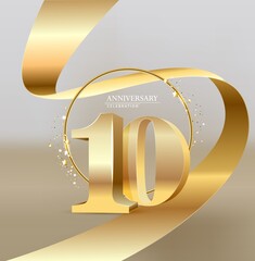Wall Mural - Anniversary 10. gold 3d numbers. Poster template for Celebrating 10th anniversary event party.