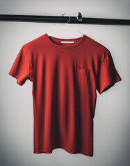 Poster - red men's t-shirt on hanger, isolated white background
